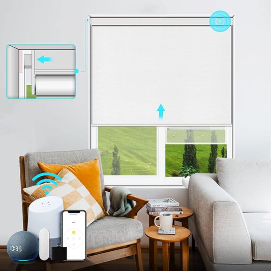 Motorized Blinds No Drill Automatic Blinds for Windows Cordless Roller Shades Electric Blinds with Remote Control Smart Blinds (Customize Size)