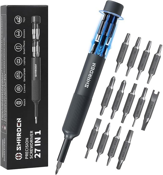 Sharden 27-in-1 Precision Screwdriver Set Multi Bit Small Screwdriver Magnetic Mini Screwdriver Set Pen Style Manual Repair Tool Kit for Eyeglass, Watch, Computer, Jewelers, Laptop, Electronics, Phone