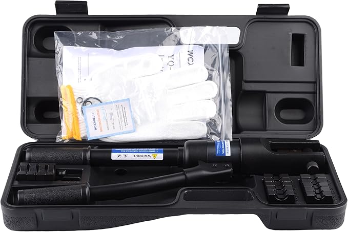 6.5 Tons HYDRAULIC CRIMPING TOOL Crimper with 8 Pairs of Dies,360 degree rotating head crimping tool, Battery Cable Ends Ring TerminalsEasy to Operate Hydraulic Wire Crimping Tool Kit for Wire Rope,