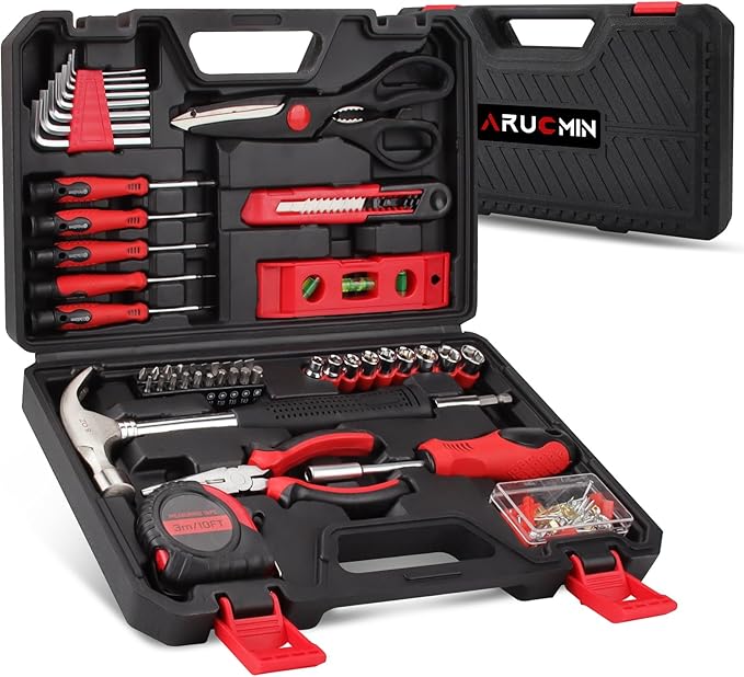 51-Piece Red Tool Set, Home Tool Kit with Toolbox Storage Case Home Repair Tool Kit with Drawer for Women