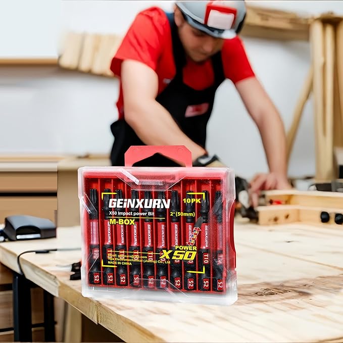 10Pieces 2 In. T10 Impact Tough Magnetic Screwdriver Bit Set, #10 Torx Head Power Bits, S2 Alloy Steel Star Bits with Storage M-Box