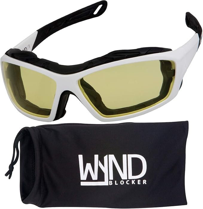 WYND Blocker Motorcycle Riding Glasses Extreme Sports Wrap Sunglasses (White/Yellow)