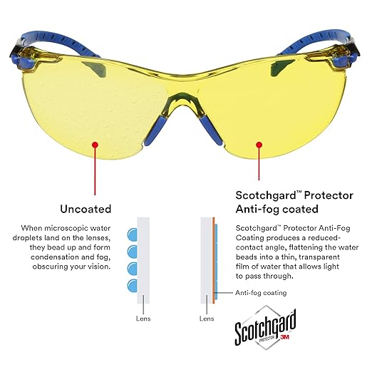 3M Safety Glasses Solus 1000 Series ANSI Z87 Scotchgard Anti-Fog Amber Lens Blue/Black Frame