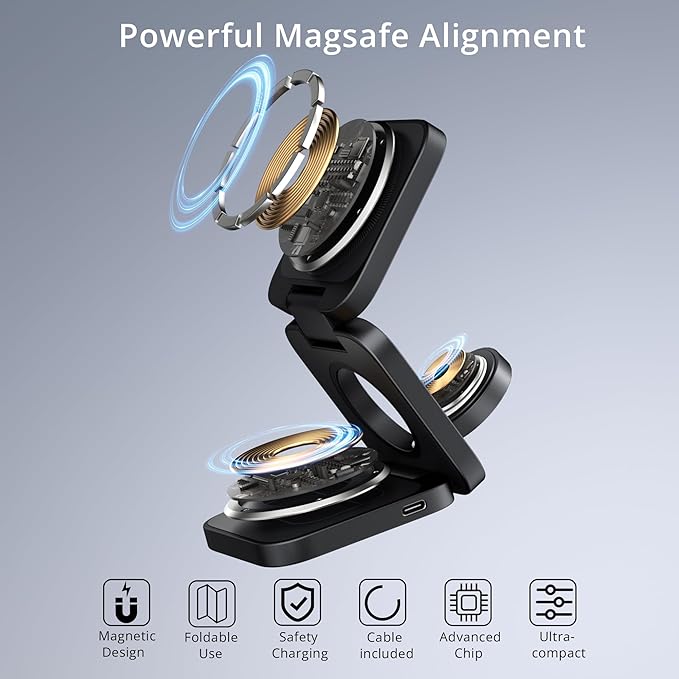 3-in-1 Wireless Charger Stand, LULULOOK 15W Magnetic Charger Wireless Fast Charging Station for iPhone 16/15/14 Series, Aluminum 5W Charger for Apple Watch, AirPods, USB-C Charging Cable Included