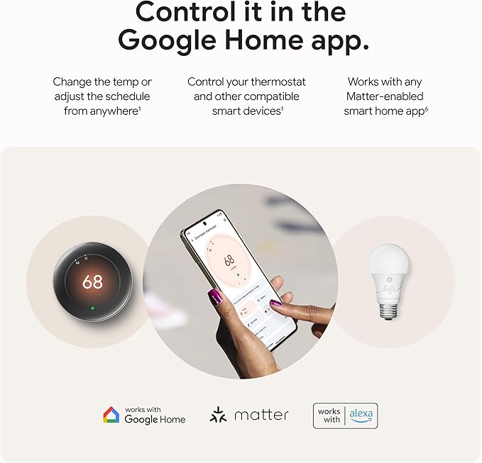 Google Nest Learning Thermostat (4th Gen, 2024) with Nest Temperature Sensor - Energy Saving Smart Thermostat - Works with Alexa, Apple HomeKit and Google Home App - Polished Gold