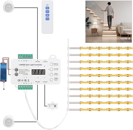 Smart Motion Sensor Stair Light for Indoor Use with Main Wire, No Wiring Required 40 inches Long COB LED Stair Lights Indoor with Remote Controller (Cool White 6000K, 16 Stairs)
