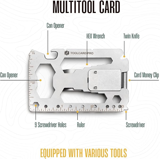 Multitool Card - Credit Card Multitool - Wallet Size Slim, Minimalist, Stainless Steel - Multipurpose Survival Card With Can Opener, Screwdrivers, Wrench, Ruler, Money clip by Hayvenhurst