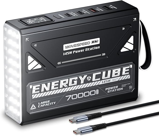 MOVE SPEED Portable Power Station 70,000mAh 260Wh Power Bank for Camping Essentials, 145W Small Generator Laptop Portable Charger, USB C Battery Pack with Flash Light, Home Backup Outdoor Emergency