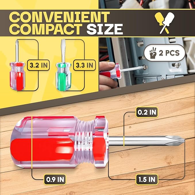 2Pcs Flat & Cross Head Screwdrivers – Mini Screwdriver Set – Pocket Slotted & Cross Repair Tool – Compact Magnetic Tip Hand Tools for Tight Spaces, DIY, Home, Car, Electronics