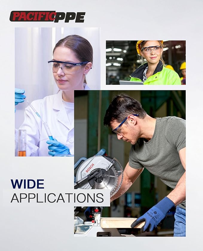 PACIFIC PPE 3 Pack Anti-Fog Safety Glasses with Ajustable Temples, Safety Glasses for Men and Women, ANSI Z87.1, Side Protection, High Transmission Protective Eyewear, Lightweight