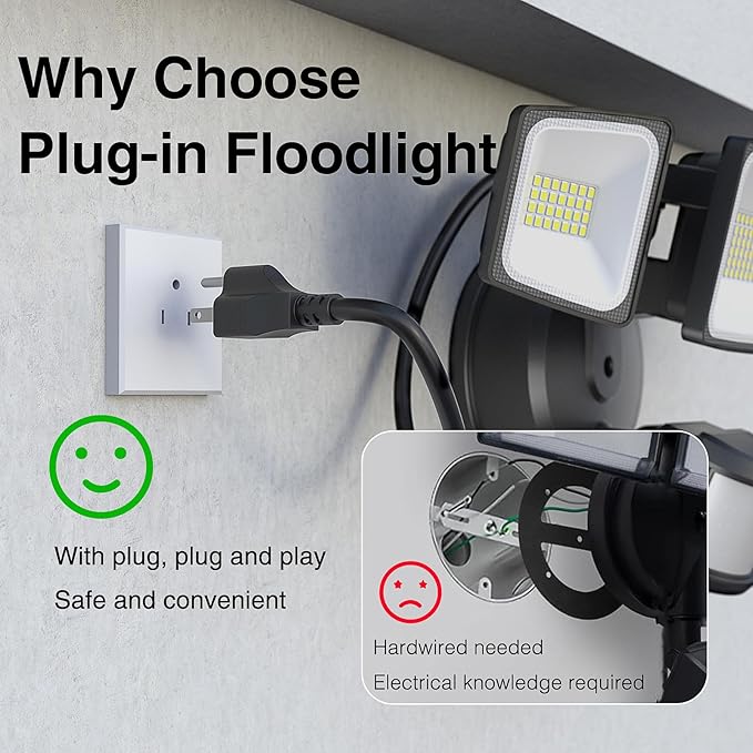 Onforu 65W LED Motion Sensor Outdoor Lights Plug in, Dusk to Dawn Flood Security Lighting Outside, Motion-Activated Detector Exterior Photocell Light Fixture, 6500LM 6500K IP65 Waterproof (Black)