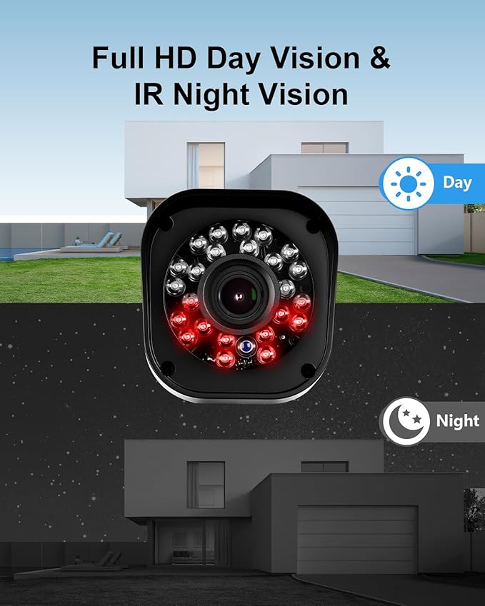 1080P Wired Security Camera System, AIWIXEN 8CH CCTV Surveillance DVR with 1TB Hard Drive, 4 x Home 5MP Wired Security Cameras Outdoor with Human Vehicle Detection, IP68 Waterproof, Remote Access