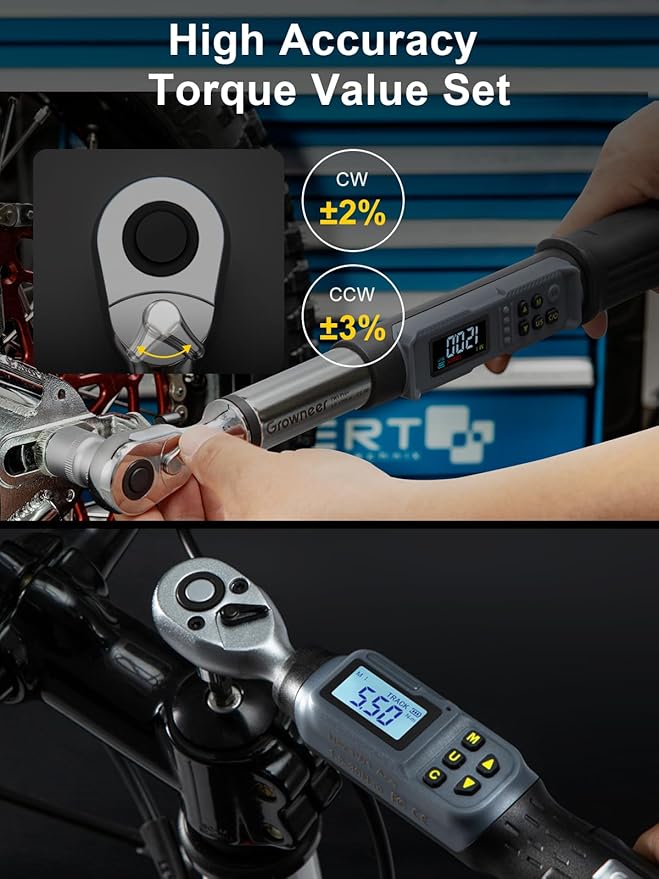 GROWNEER Digital Torque Wrench Set, 1/4" Drive 1.1-22.1 Ft-lbs/1.5-30Nm & 3/8'' Drive 7.38-147.5 Ft-lbs/6.8-135Nm Electronic Torque Wrench Combo with Buzzer & LED Indicator for Motor Car Repair