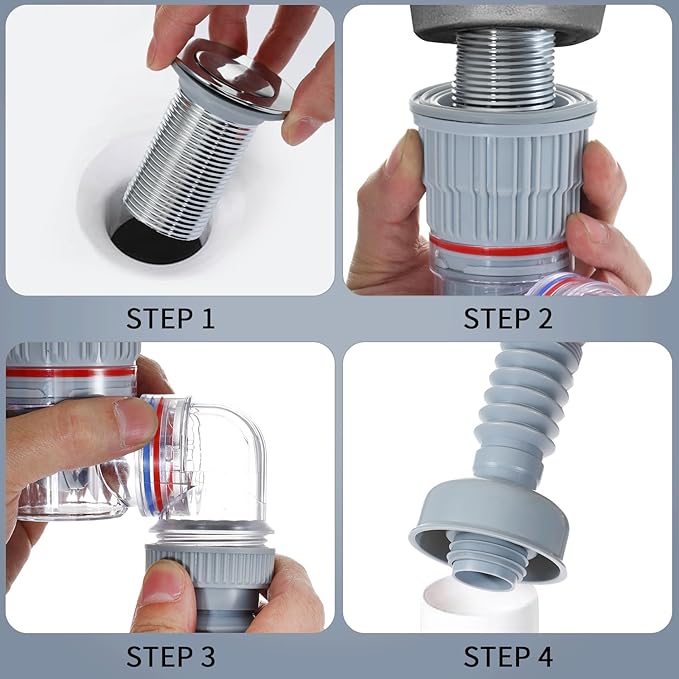 Bathroom Sink Pop-Up Drain Kit, Fits for 1-1/4'' & 1-1/2'' Drain Hole, Universal Use with or Without Overflow, Tool-Free Installation, with Anti-Clogging, Anti-Odor, Anti-Insect, Space-Saving Design