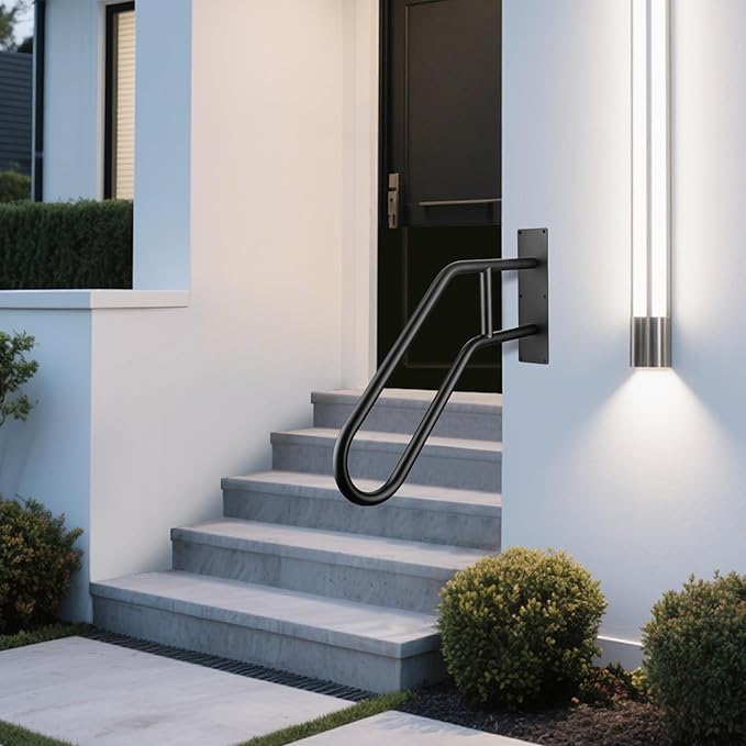 U-Shaped Safety Handrail for Stairs 1-3 Steps, Wall Mounted Handrails Indoor/Outdoor - 530lbs Load, Anti-Slip & Rust-Proof, Elderly & Disabled Assist at Porch, Deck, Bathroom-2pack