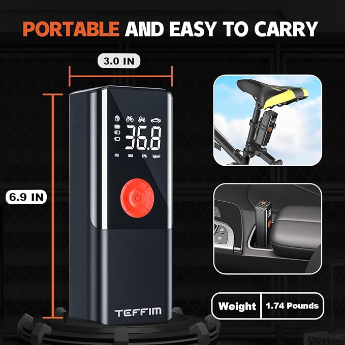 Tire Inflator Portable Air Compressor with Digital Pressure Gauge, 12V Smart Air Pump for Car Tires, Motorcycle, SUV, Electric Bike, Bicycle, Sports Balls with 10000mAh Battery & LED Light (1)