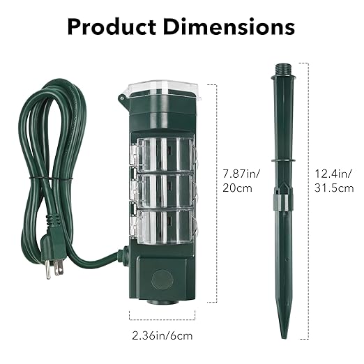 HBN Outdoor Power Strip Yard Stake 6ft Extension Cord,Outside Multiple Plug Outlet with 6 Grounded Outlets,Weatherproof Extension Cord for Halloween/Christmas Decoration Lights,ETL Listed