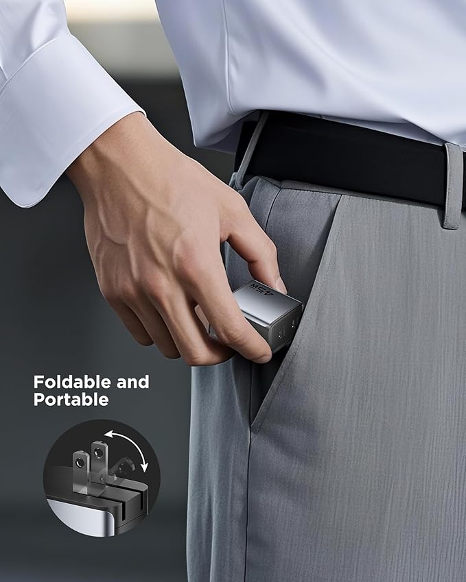 PISEN 45W USB C Charger - GaN Dual USB-C Wall Charger Block Fast Charging, Mini Foldable PD PPS for iPhone16/15/14 Pro, Pro Max, Mini, iPad Pro Series, Samsung Galaxy S23 Ultra, MacBook Etc