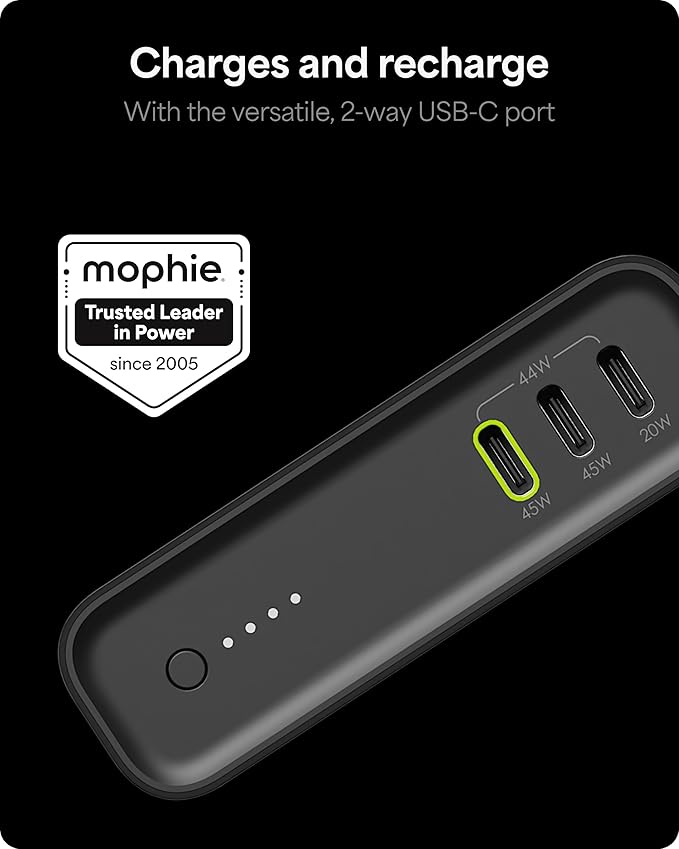 Mophie Powerstation Pro 20,000mAh Power Bank (Gen 3) – Ultra-Fast USB-C PD, 45W Output, Charges 3 Devices, Up to 4 Phone Charges, LED Indicator, Premium Anodized Aluminum Body, Black