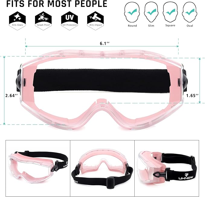 UKNOW Safety Goggles Over Glasses - Anti-Fog Clear Lens - ANSI Z87.1 Certified Eye Protection for Lab Work, Industrial Use
