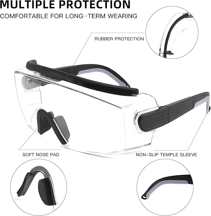 Safety Glasses Over Eyeglasses Anti Fog Safety Goggles Protective Glasses With Adjustable Frame For Men Women