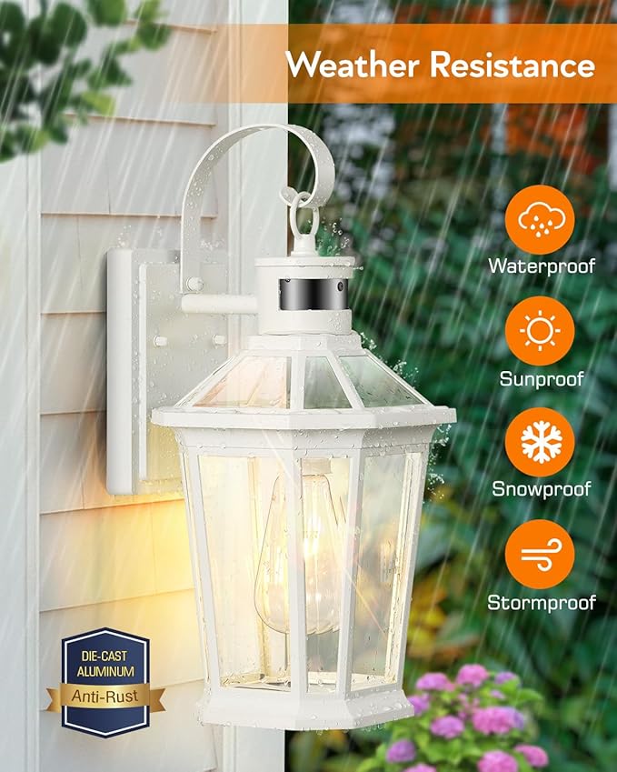 VIANIS Motion Sensor Exterior Light Fixture, Dusk to Dawn Outdoor Wall Lighting, 2 Pcs White Modern Front Porch Light for House, 100% Anti-Rust Aluminum Outside Wall Sconce for Garage, Entryway