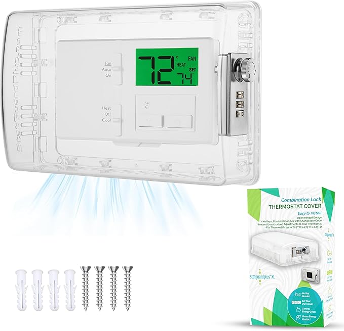 StatGuardPlus XL2 Universal Thermostat Cover with Combination Lock, Clear Thermostat Lock Box Includes Wall-Cover for Clean Look (Fits thermostats 4.5 x 7 x 2.5). Keyless Too.
