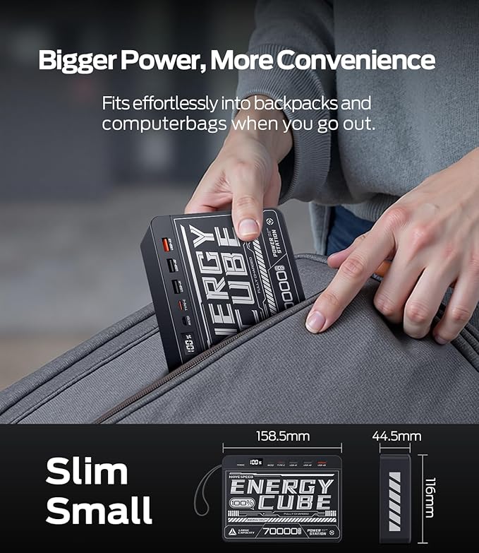 MOVE SPEED 70000mAh Power Bank for Camping, 22.5W Max PD 3.0 Fast Charging External Portable Charger, 4 Outputs 2 Inputs High Capacity USB C Battery Pack with LED Display for Phone Tablet Outdoor