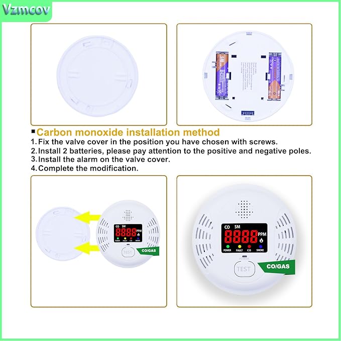 Carbon Monoxide and Smoke Detector, Equipped with LCD Display, Battery Powered, Dual Sensor Alarm, 85dB Voice Alarm and Real-time CO Tracking, Suitable for Home/Kitchen/Bedroom/RV (6Pack)