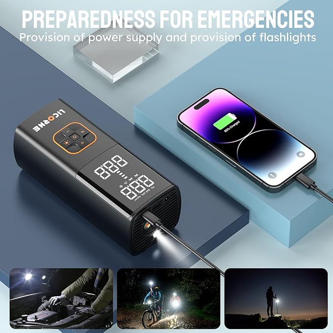 Tire Inflator Portable Air Compressor, 5X Faster Portable Air Pump for Car Tires with Powerful Battery, 180PSI Cordless Air Pump with Digital Pressure Gauge for Cars, Bike & Motorcycle Tires, Ball