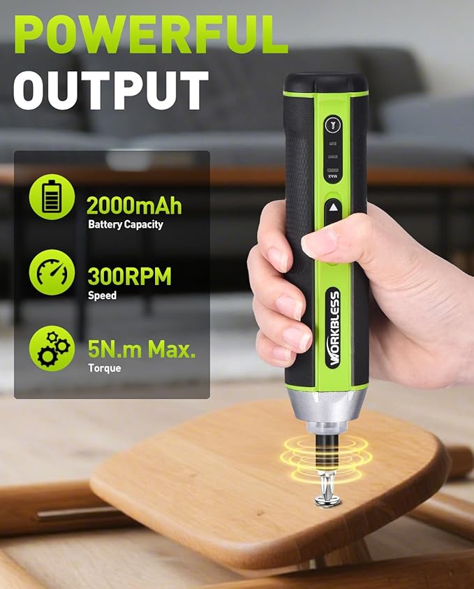 Electric Screwdriver Set, 4V Cordless Screwdriver with 3 Torque Settings, 300RPM & 5N.m Max Torque, LED Light, USB-C Charging Cable with 26Pcs Accessory Kit for Furniture, DIY