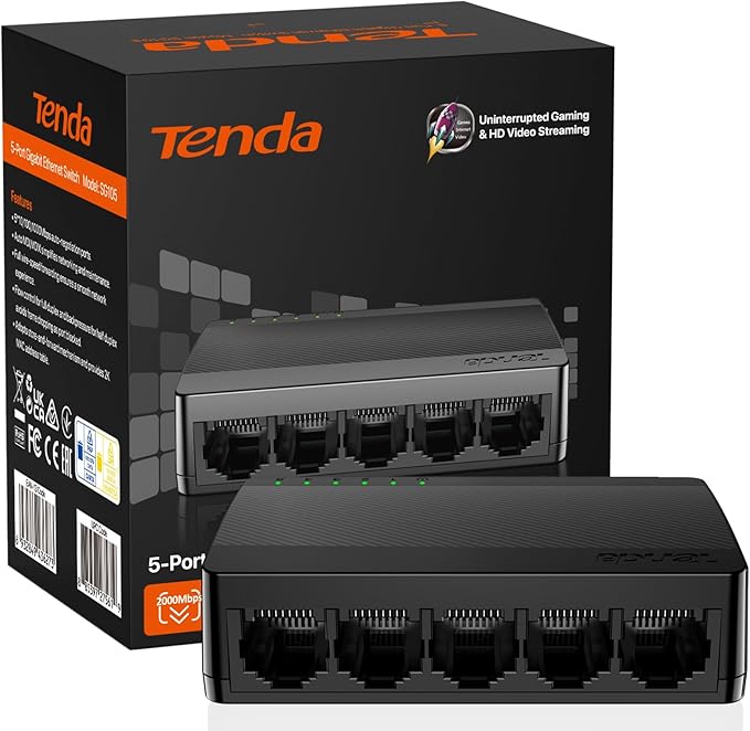 Tenda SG105, 5 Port Gigabit Switch, Unmanaged Ethernet Switch, Office Ethernet Splitter, Plug & Play, Plastic Case, Desktop/Wall-Mount, Fanless Quiet, Limited Lifetime Protection