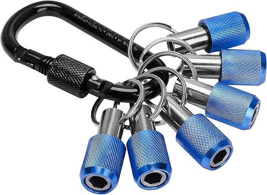 LUEXBOX 1/4 Inch Bit Holder Keychain, Hex Screwdriver Bits Holder Extension Bar, Quick Change Screw Bit Holder for Most Electric, Hand-held Screwdrivers and Drill Bits (B: Blue 6pack)