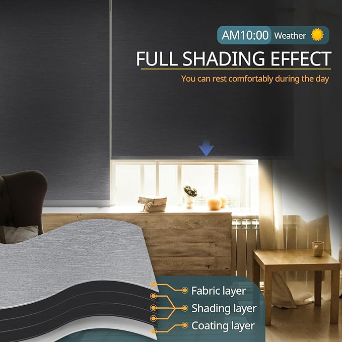 Motorized Blinds No Drill Automatic Blinds for Windows Cordless Roller Shades Electric Blinds with Remote Control Smart Blinds (Grey, 31.5 x 72)