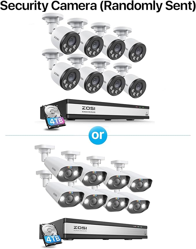 ZOSI 4K 16CH PoE Security Camera System with Audio, Night Vision, Smart Human Detection, Motion Alerts, 8pcs Outdoor Indoor PoE Wired Cameras, 16 Channel 4K 8MP NVR with 4TB HDD for 24/7 Recording