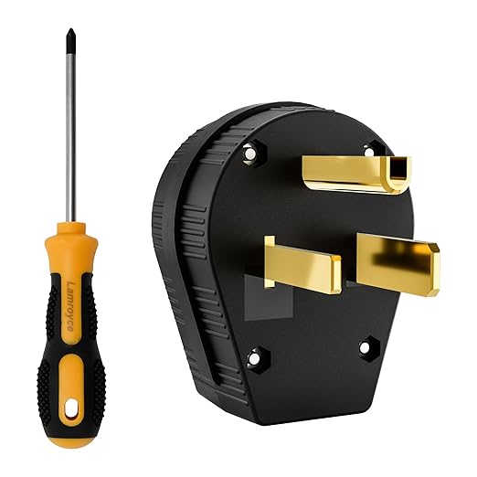 NEMA 6-50P Straight Blade Angle Plug, AC Dryer Replacement Male Angle Plug,3-Prong Grounding Heavy Duty Universal Power Male Connector for Dryers, Welder, Generator 50 Amp,250Volt-with 1 Screwdriver