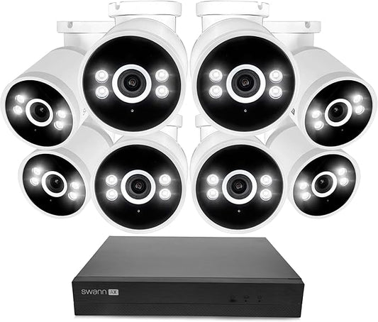 Swann AdvancedX Wired NVR 4K Security Camera System, 8 Channels, 8 PoE Cameras Outdoor, 1TB HDD Storage, Color Night Vision, Smart AI Video Analytics/Alerts, Advanced Motion Detection, 24/7 Recording