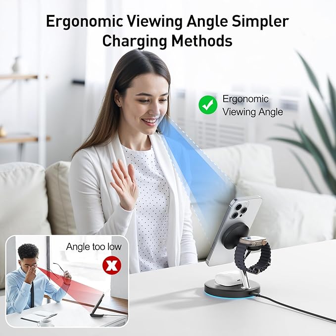 2025 3 in 1 Charging Station Compatible with Mag-safe Charger Wireless Charger Stand for iPhone 17 16 15 14 13 12 Series Wireless Charging Station for AirPods Wireless Charging Stand for iWatch Series