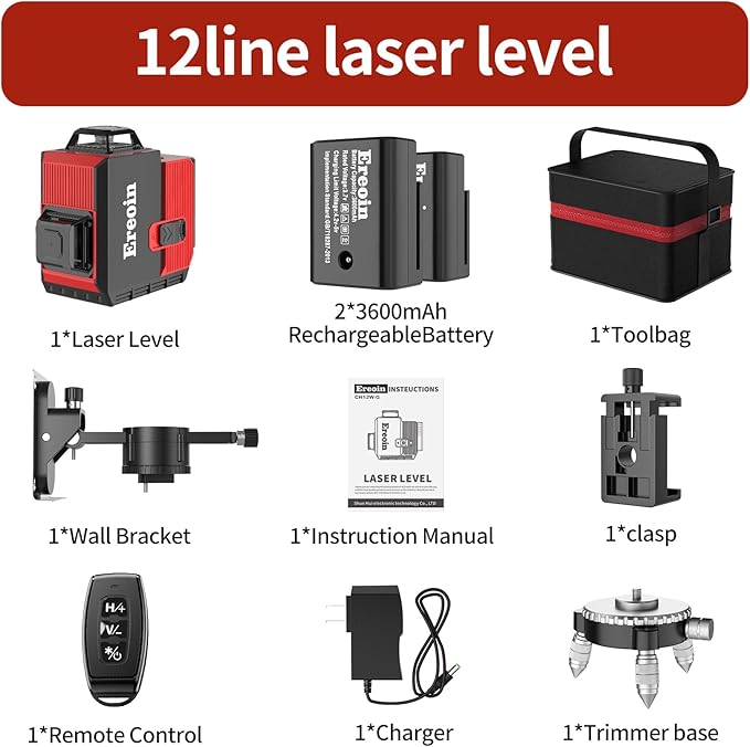 12 Lines Laser Level 3x360° Self Leveling Green Laser Level,3D Green Cross Line for Construction and Picture Hanging,Laser measurement calibration tool,with 2 Rechargeable Battery and Tool Kit