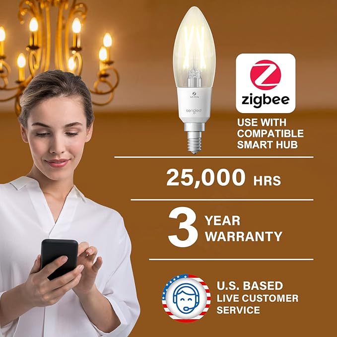 Sengled Zigbee Smart Light Bulbs, Smart Hub Required, Work with SmartThings and Echo with Built-in Hub, Voice Control with Alexa and Google Home, Soft White B11 Candelabra Light Bulbs 40W Eqv. 4 Pack