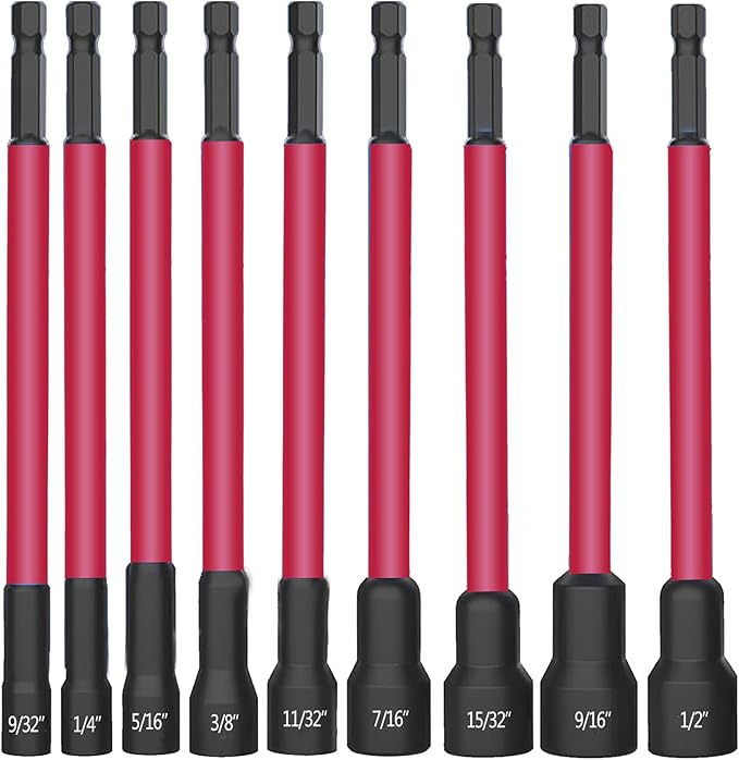 18Pcs Magnetic Nut Driver Set,Impact Power Hex Extra Long Nut Driver Drill Bit Master Kit | SAE & Metric | 1/4 Inch Hex Shank | Cr-V Steel