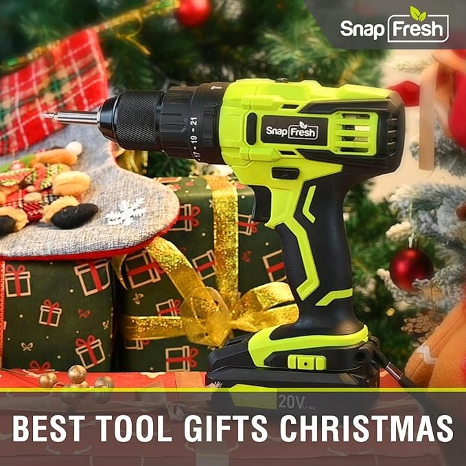 SnapFresh 20V Cordless Impact Drill-1/2" Power Drill/Driver Set,445in-lbs Torque Max,2 Variable Speeds, 43Pcs Bits w/case,2.0Ah Battery & Fast Charger Included, Power Tools