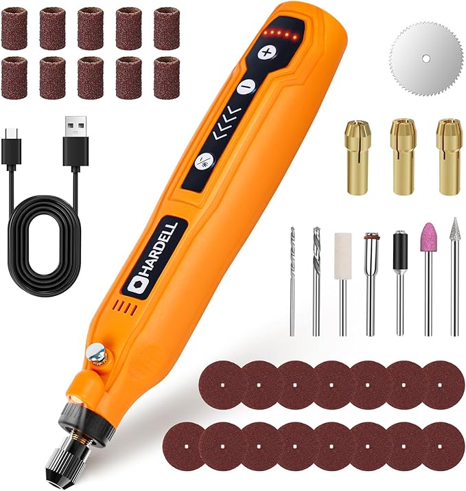 HARDELL Mini Cordless Rotary Tool 3.7V, 5-Speed and USB Charging with 35 Accessories, Multi-Purpose Power Rotary Tool for Sanding, Polishing, Drilling, Carving, Engraving, DIY Crafts