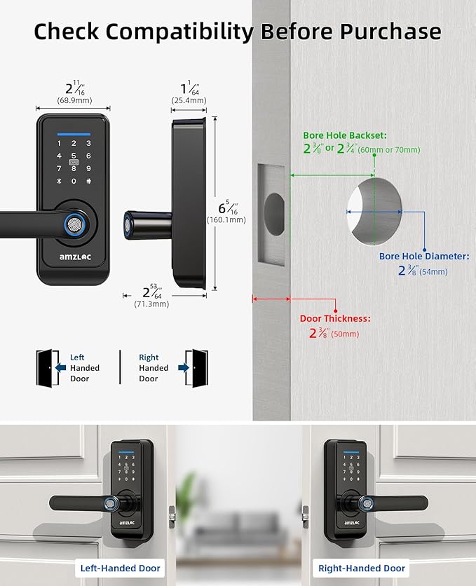 Smart Fingerprint Lock,Lever Door Handle Lock with Keypad,Keyless Entry Door Lock for Front Door and Bedrooms,Electronic Code Deadbolt Lock with Handle,Bluetooth App Control,IP65 Weatherproof