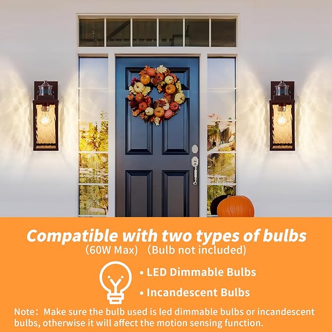 2 Pack Bronze Motion Sensor Outdoor Wall Lights,Updated Dusk to Dawn Outdoor Lighting, Exterior Light Fixtures Wall Mount,Waterproof Porch Light Outside Lights for House