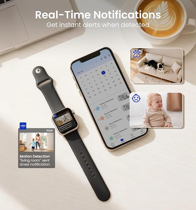 Veise 2K Security Camera Indoor 2.4GHz, 360° Pan/Tilt Cameras for Home Security, Pet & Baby Monitor, Motion Tracking, Voice Control, 2-Way Audio, IR Night Vision, Cloud &SD Card Storage, White