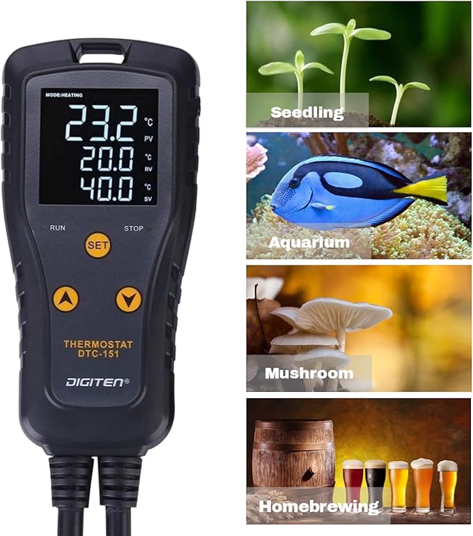 DIGITEN DTC151 Temperature Controller Plug-in Thermostat Cooling Heating Temperature Controller Outlet GreenhouseThermostat for Germination Incubation Homebrewing