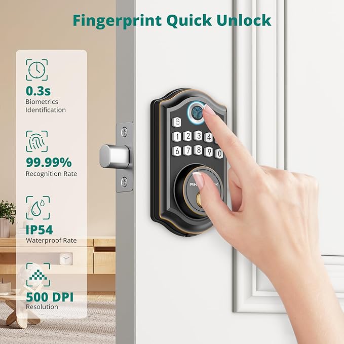 DS10 Pro Keyless Entry Door Lock, Fingerprint Door Lock, Electronic Keypad Lock, Smart Deadbolt, Smart Lock for Front Door, Auto-Lock & One Touch Locking with Bluetooth - Oil Rubbed Bronze