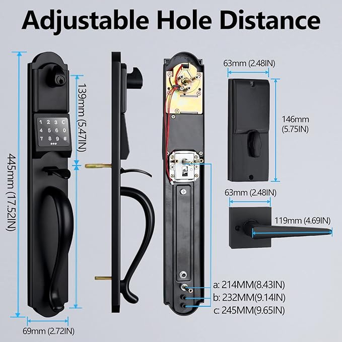 Keyless Entry Door Lock Set, Heavy Duty Smart Double Door Handleset with Touchscreen Keypad, Electronic Keyed &Dummy Exterior Door Lock Set, Left Handed, 17.52'' Length