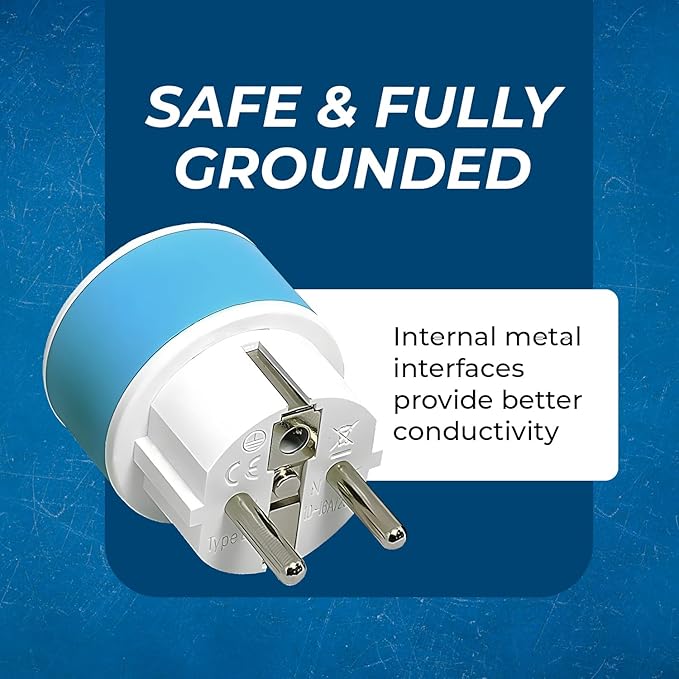 OREI Germany, France, Schuko Power Plug Adapter with 2 USA Inputs - Travel 3 Pack- Type E/F (US-9) Safe Grounded Use with Cell Phones, Laptop, Camera Chargers, CPAP, and More